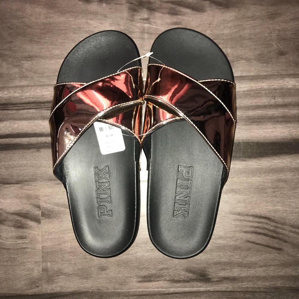 New w/ Tags PINK Rose Gold Metallic Slides